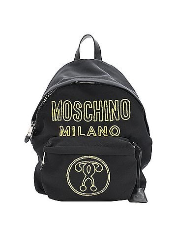Moschino Moschino Milano Embroidered Backpack in Black Canvas (view 1)