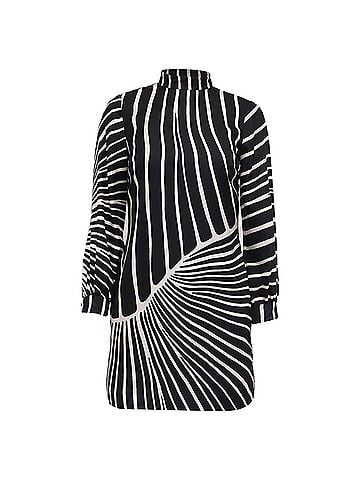 Trina Turk Trina Turk Striped Long Sleeve Mini Dress in Black Silk (view 1)