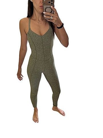 Zella Olive Heather Adjustable-Strap Sports Bra Jumpsuit (view 1)