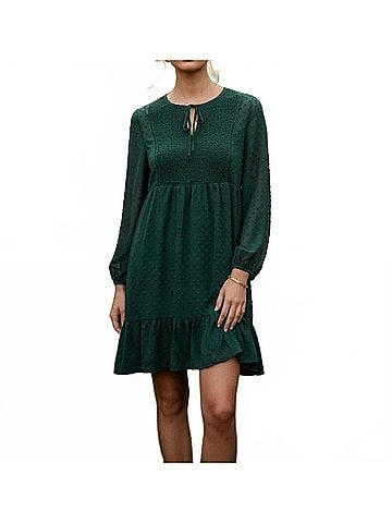 She + Sky Women's Long Sleeve Swiss Dot Dress - Plus in Sea Green (view 2)