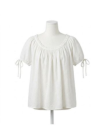 By Together Charmed Tie Detail Sleeve Top in Off White (view 1)