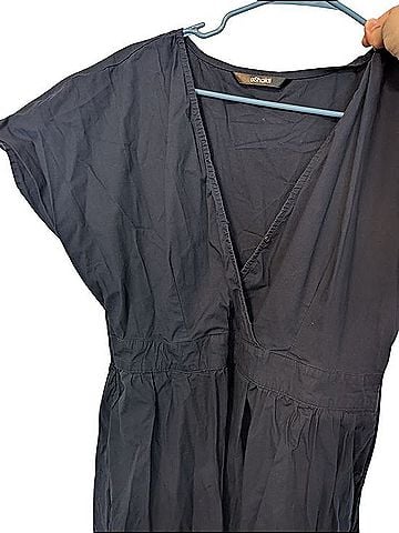 eShakti Navy V-Neck Gathered Waist Dress Casual Dress (view 2)