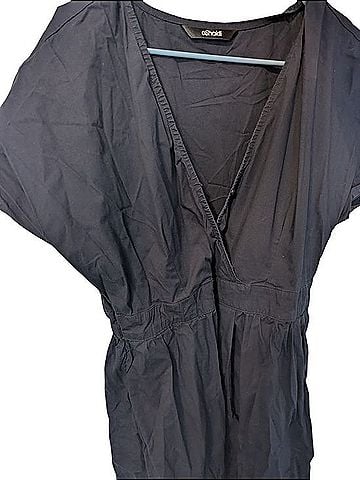 eShakti Navy V-Neck Gathered Waist Dress Casual Dress (view 1)