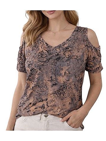 Juicy Couture Draw String Cold-Shoulder V-Neck Top Short Sleeve T-Shirt (view 1)