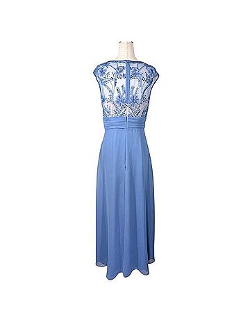 Adrianna Papell French Blue Floral Beaded Illusion Bodice Chiffon Gown Cocktail Dress (view 2)