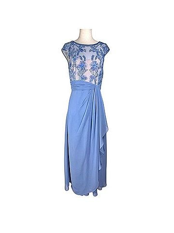 Adrianna Papell French Blue Floral Beaded Illusion Bodice Chiffon Gown Cocktail Dress (view 1)