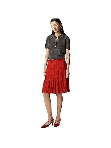 J.Crew Pleated Knee-Length in Bow-Print Viscose Chiffon Formal Skirt (view 1)