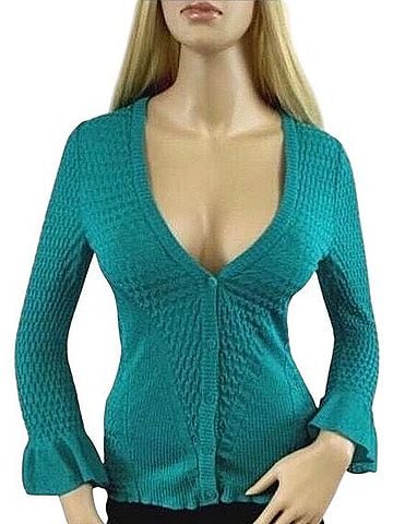 Missoni 1990s Vintage Orange Label Bell Sleeve V-Neck Top Textured Knit Teal Y2K Indie Cardigan (view 1)