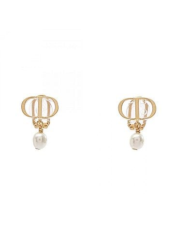 Christian Dior Christian Dior Dior Petit CD Earrings, Gold Plated (GP), Faux Pearl, Women's, Gold/White Tones (view 1)