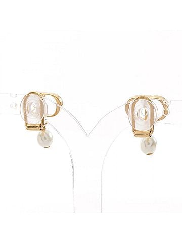 Christian Dior Christian Dior Dior Petit CD Earrings, Gold Plated (GP), Faux Pearl, Women's, Gold/White Tones (view 2)
