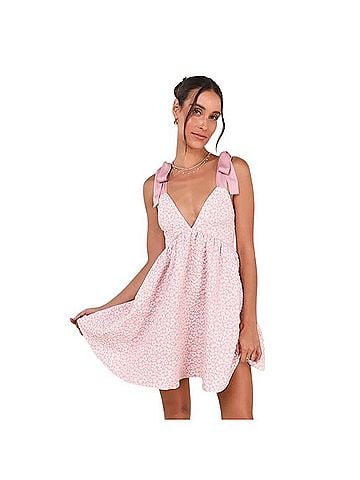 Lulus Floral Sequin Tie-Strap Babydoll Mini Dress Casual Dress (view 1)