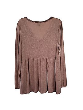 Torrid Babydoll Knit Notch Neck Embroidered Long Sleeve Top Long Sleeve T-Shirt (view 2)