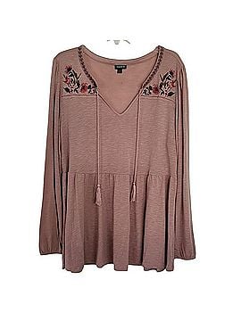 Torrid Babydoll Knit Notch Neck Embroidered Long Sleeve Top Long Sleeve T-Shirt (view 1)