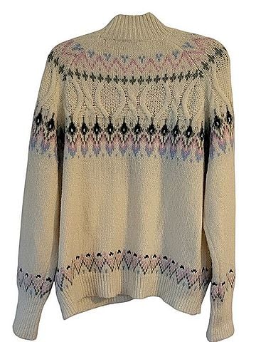 RD Style Fair Isle Mock Neck Geometric Cable Knit Sweater Pullover Sweater (view 2)