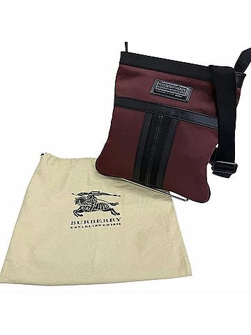 Burberry BURBERRY canvas and leather crossbody shoulder bag with logo plate, burgundy black, for men, dust bag. (view 2)