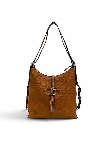 Tod's Tod's TOD’S T Timeless Leather Shoulder Bag, Small Handbag, Backpack, Brown with Gold Hardware, Made in Italy, Women's, Dust Bag (view 1)