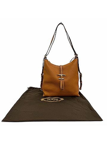 Tod's Tod's TOD’S T Timeless Leather Shoulder Bag, Small Handbag, Backpack, Brown with Gold Hardware, Made in Italy, Women's, Dust Bag (view 2)