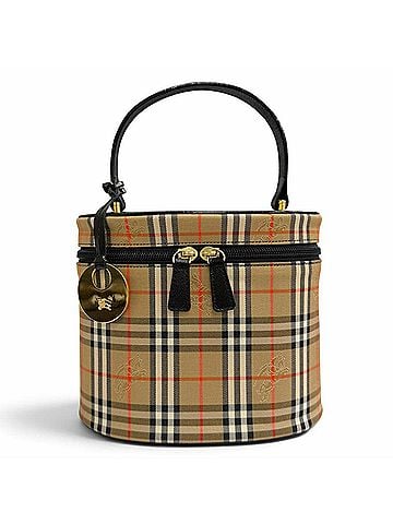Burberry BURBERRY Vintage Leather Nova Check Pattern Shadow Horse Vanity Bag Handbag in Beige, Black, and Gold Hardware. Comes with original box. (view 1)