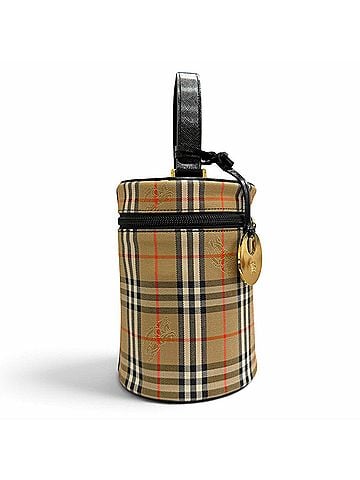 Burberry BURBERRY Vintage Leather Nova Check Pattern Shadow Horse Vanity Bag Handbag in Beige, Black, and Gold Hardware. Comes with original box. (view 2)