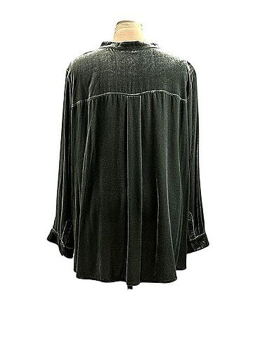 Eileen Fisher Velvet Band Collar Longline Button Up Shirt Long Sleeve Top (view 2)