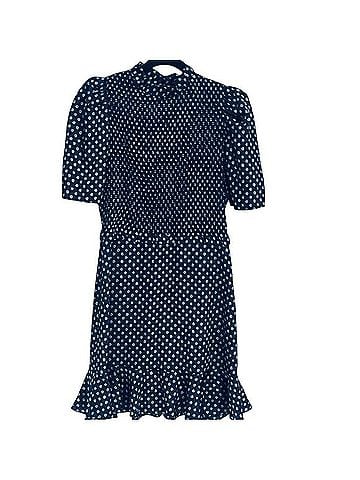 Sandro Navy Polka Dot Ruffle-Hem Mini Dress Casual Dress (view 2)