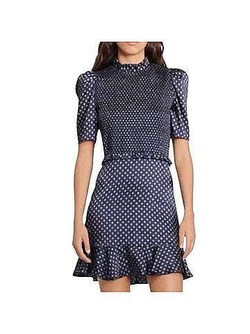 Sandro Navy Polka Dot Ruffle-Hem Mini Dress Casual Dress (view 1)