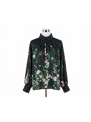 Jade Secret Garden Roll Neck Blouse in Black (view 1)