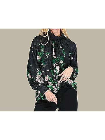 Jade Secret Garden Roll Neck Blouse in Black (view 2)