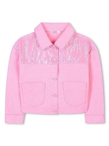 Billie Blush Girl's Long Sleeve Jean Jacket in Pink Denim (view 1)
