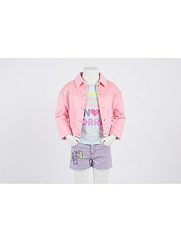 Billie Blush Girl's Long Sleeve Jean Jacket in Pink Denim (view 2)