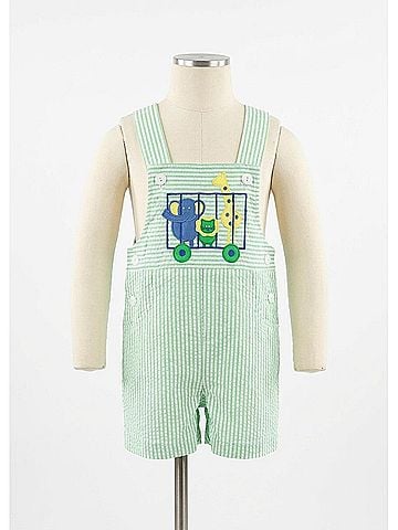Florence Eiseman Kid's Zoo Animal Seersucker Shortall in Green (view 2)