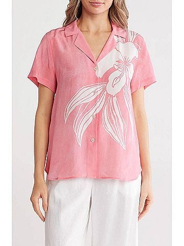 Tommy Bahama Women's Hidden Grove Talulla Short Sleeve Shirt in Melon Berry (view 2)
