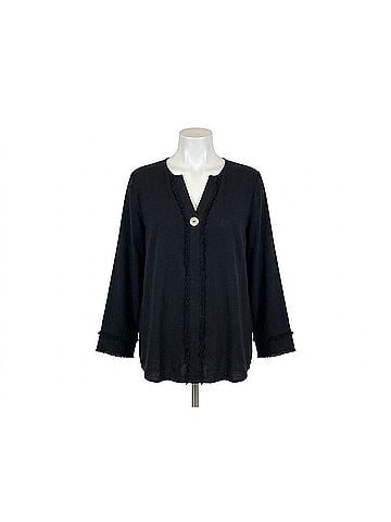MULTIPLES V-Neck Pullover Top in Black (view 1)