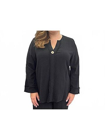 MULTIPLES V-Neck Pullover Top in Black (view 2)