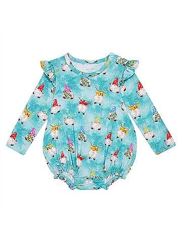Posh Peanut Girl's Long Sleeve Ruffled Bubble Romper in Gnomey (view 1)