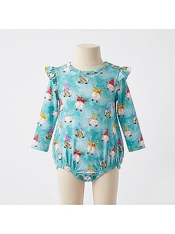 Posh Peanut Girl's Long Sleeve Ruffled Bubble Romper in Gnomey (view 2)