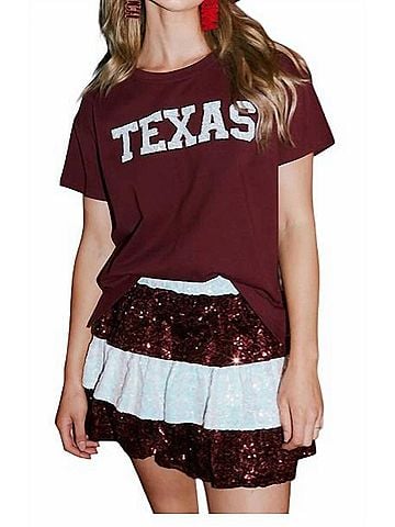 Fantastic Fawn Sequin Texas Stars &amp; Fringe T-Shirt in Maroon (view 2)