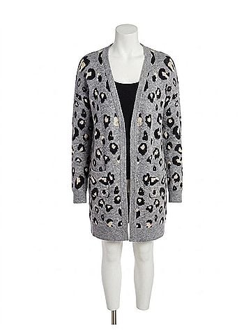 Charlie Paige Leopard Long Cardigan in Grey (view 1)