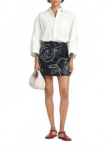 MARNI Aurora Heavy Poplin Mini Skirt in Black White (view 2)