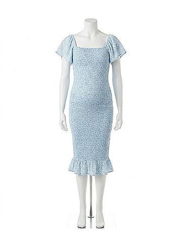 Ripe maternity Selma Shirred Dress in Baby Blue (view 1)