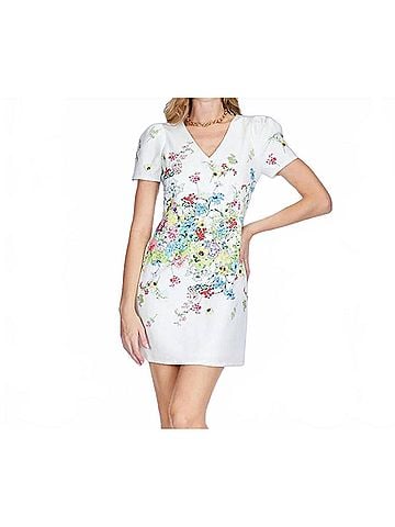 Jade Bursting Garden Fitted Dress in White (view 2)