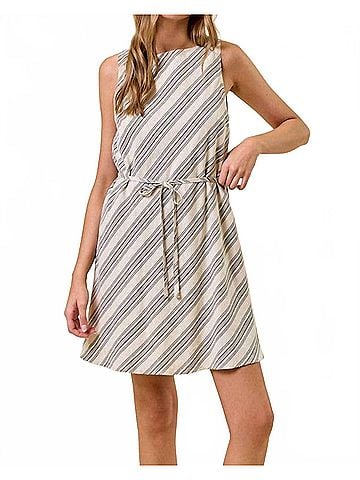 Doe & Rae Women's Striped Mini Dress in Oat (view 2)