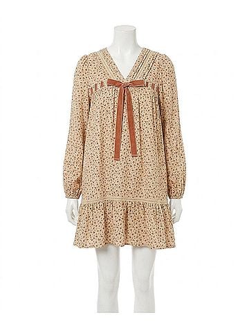 Very J Floral Printed Front Bow Mini Dress in Champagne (view 1)
