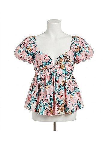 Buddy Love Puff Sleeve Sweetheart Neckline Top in Floral Print (view 1)