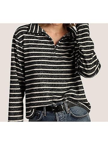 Dylan Brix Striped Quarter Zip Pullover in Black/White (view 2)