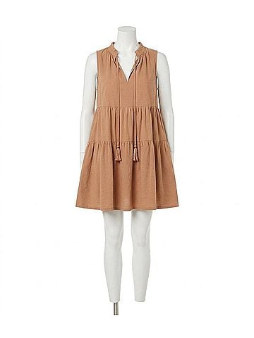 Mustard Seed Ruffle Sleeveless Dress in Taupe (view 1)