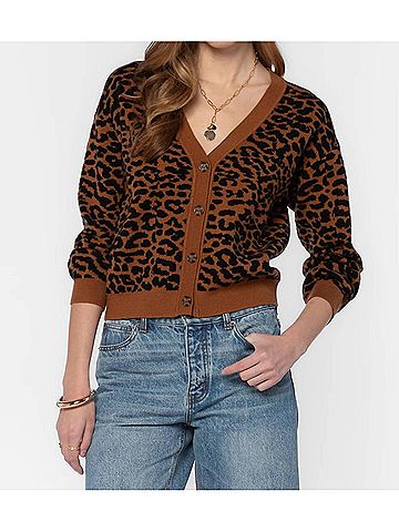 Velvet Heart Sharyl Animal Print Cardigan in Maple Cheetah (view 2)