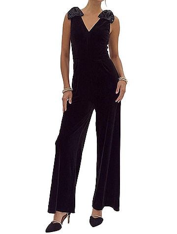 Entro Wide Leg Jumpsuit With Sequin Bow Shoulder (view 2)