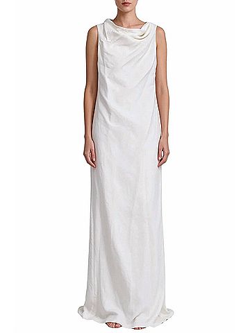 Brunello Cucinelli Soft Cowl Neckline Maxi Dress in White (view 2)