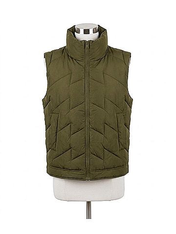 Very J Mock Neck Casual Zigzag Quilted Puffer Vest in Olive (view 1)